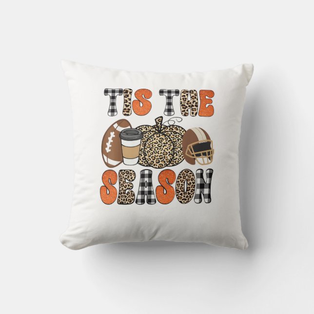 Tis The Season Pumpkin Thanksgiving Football Funny Cushion (Front)