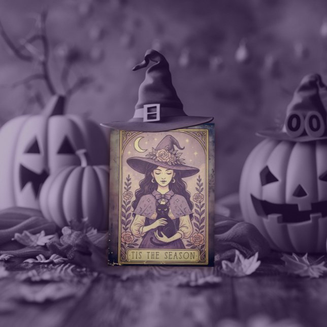 ‘Tis the Season Purple Halloween Witch Holiday Postcard (Creator Uploaded)