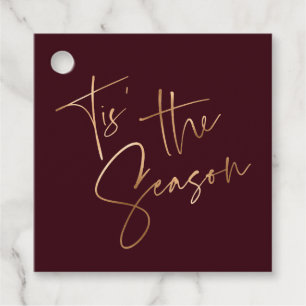 Tis the Season Quote Black Red Minimal Christmas Favour Tags