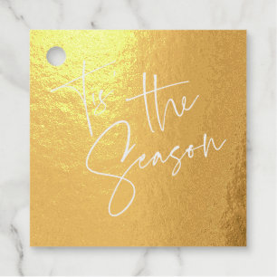 Tis the Season Quote Gold Red Minimal Christmas Favour Tags