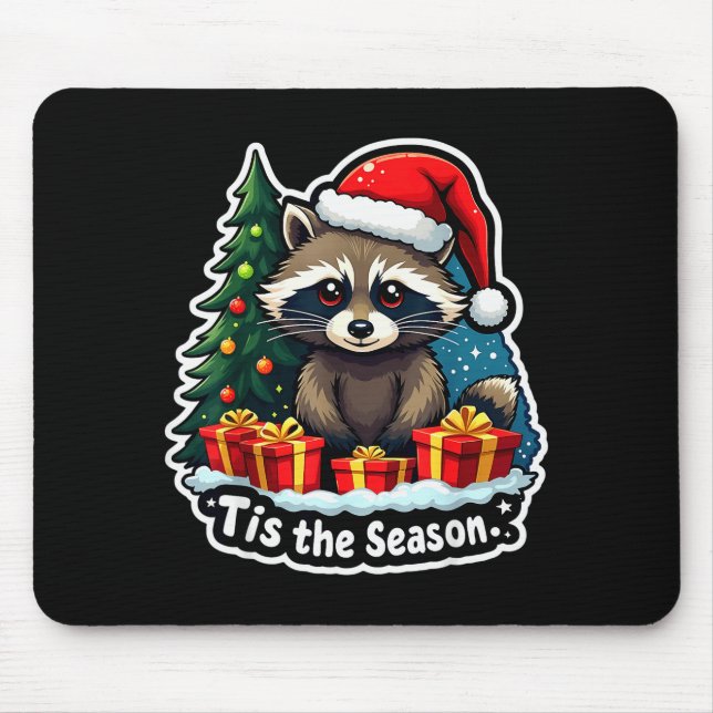 Tis The Season Racoon Christmas Tree Festive Xmas  Mouse Pad (Front)