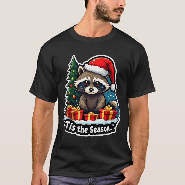 Tis The Season Racoon Christmas Tree Festive Xmas  T-Shirt (Front)