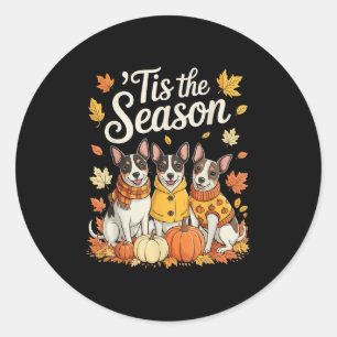 Tis The Season Rat Terrier Fall Autumn Pumpkin Dog Classic Round Sticker