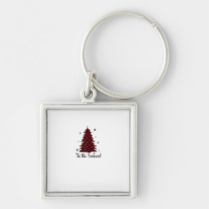 Tis The Season Red Plaid Christmas Tree Key Ring