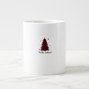Tis The Season Red Plaid Christmas Tree Large Coffee Mug