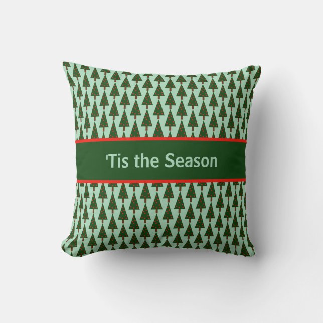 'Tis the Season Repeating Dark Christmas Trees Cushion (Front)