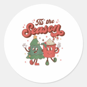 Tis The Season Retro Christmas 70s 80s Vintage Gro Classic Round Sticker