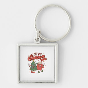 Tis The Season Retro Christmas 70s 80s Vintage Gro Key Ring