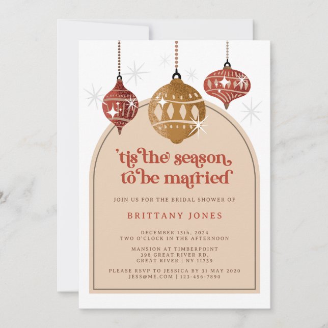 Tis the season Retro Christmas Bridal Shower red Invitation (Front)