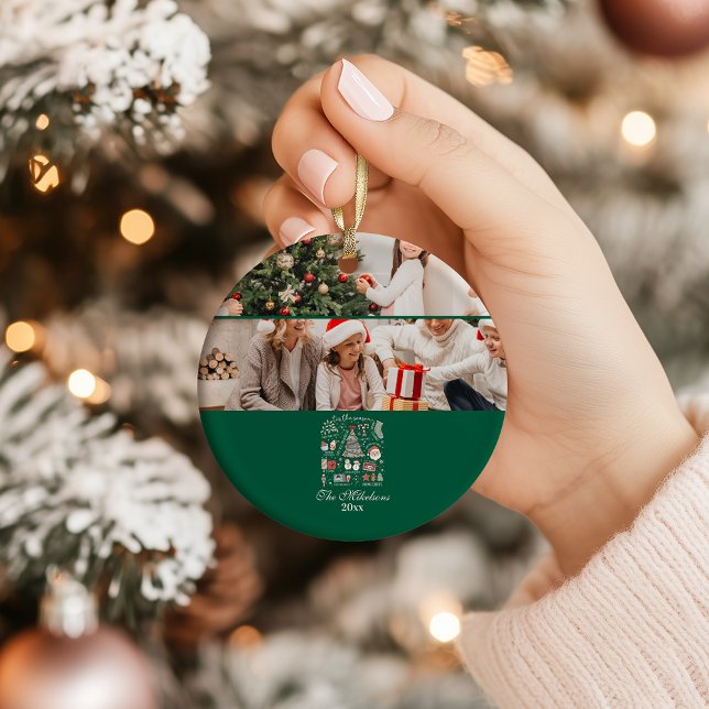 Tis The Season  Retro Green Christmas Ceramic Ornament (Creator Uploaded)