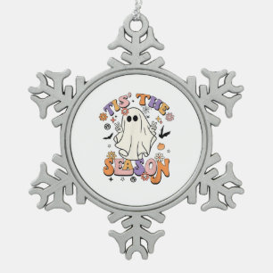 Tis The Season Retro Halloween Party Funny Minimal Snowflake Pewter Christmas Ornament