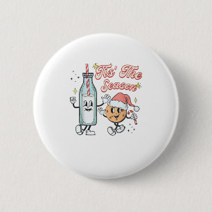 Tis The Season Retro Milk And Cookie Christmas 6 Cm Round Badge