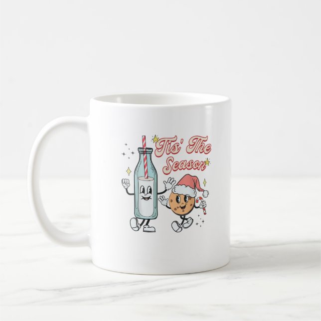 Tis The Season Retro Milk And Cookie Christmas Coffee Mug (Left)