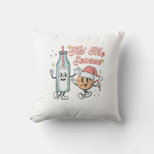 Tis The Season Retro Milk And Cookie Christmas Cushion