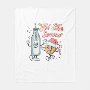 Tis The Season Retro Milk And Cookie Christmas Fleece Blanket
