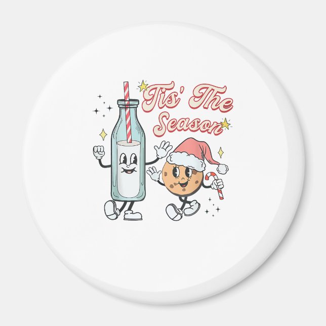 Tis The Season Retro Milk And Cookie Christmas Magnet (Front)