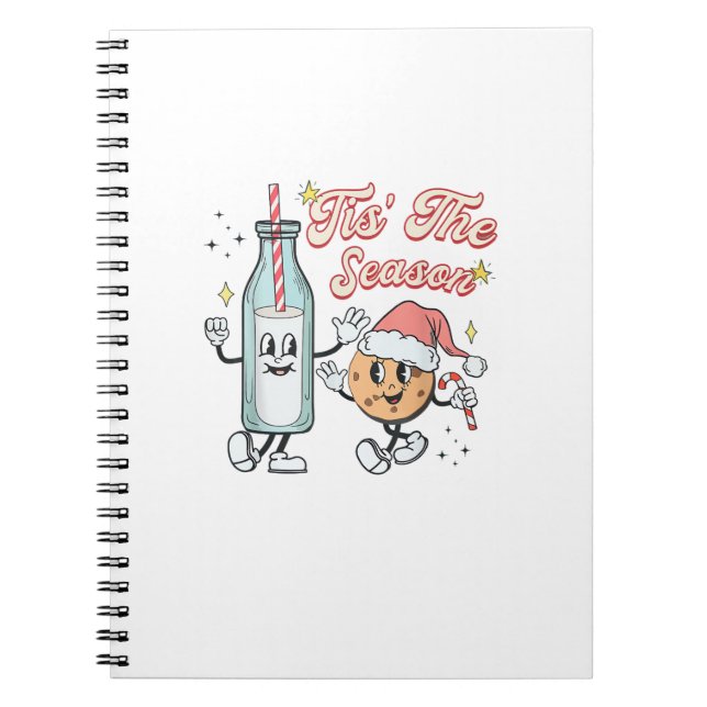 Tis The Season Retro Milk And Cookie Christmas Notebook (Front)
