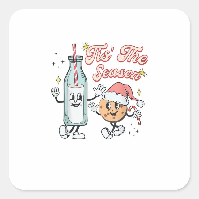 Tis The Season Retro Milk And Cookie Christmas Square Sticker (Front)