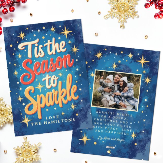 Tis the Season Retro Photo Christmas Card (Tis the season to sparkle, Christmas Card)
