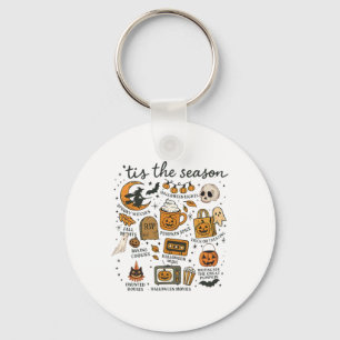 Tis The Season Retro Vintage Graphic Pumpkin Witch Key Ring