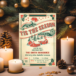 Tis The Season Retro Vintage Rustic Invitation