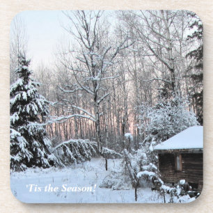 'Tis the Season Rose Glow Sunset Winter Cottage Coaster