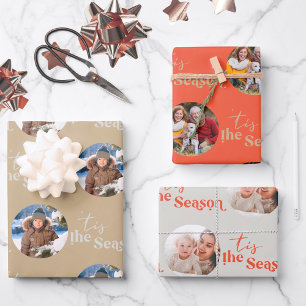 Tis the Season Round Photos Set of 3 Wrapping Paper Sheet