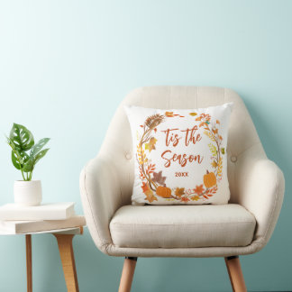 Tis The Season Rustic Fall/Autumn Wreath Cushion