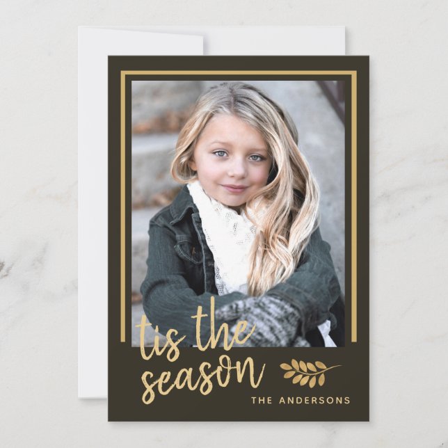 Tis The Season Rustic Holiday Photo Flat Card (Front)