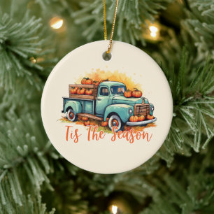'Tis The Season – Rustic Truck with Pumpkins Ceramic Ornament