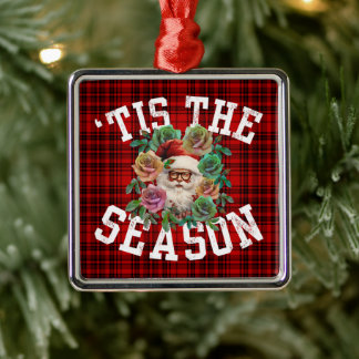 tis the season santa claus flower floral holiday metal ornament