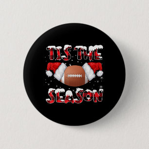 Tis The Season Santa Hat Football Red Plaid Christ 6 Cm Round Badge