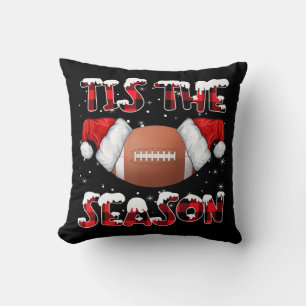 Tis The Season Santa Hat Football Red Plaid Christ Cushion