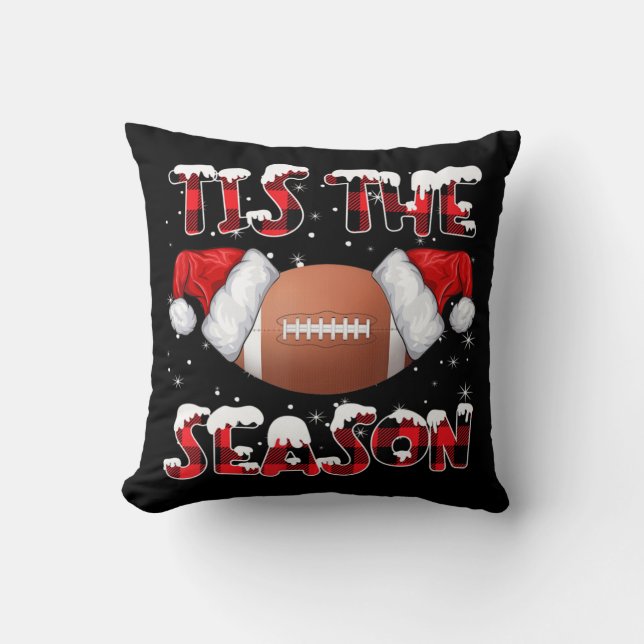 Tis The Season Santa Hat Football Red Plaid Christ Cushion (Front)