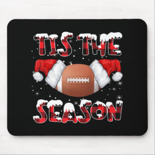 Tis The Season Santa Hat Football Red Plaid Christ Mouse Pad