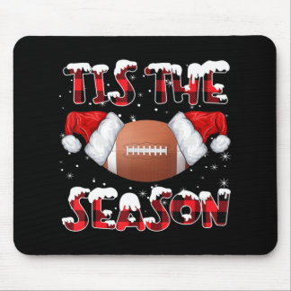 Tis The Season Santa Hat Football Red Plaid Christ Mouse Pad