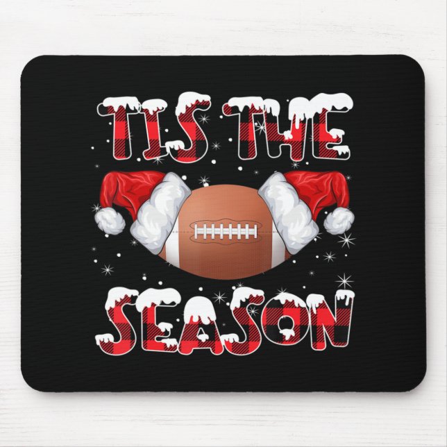 Tis The Season Santa Hat Football Red Plaid Christ Mouse Pad (Front)