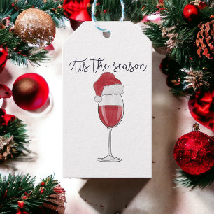 Tis the Season Santa Hat Wine Christmas Gift Tags