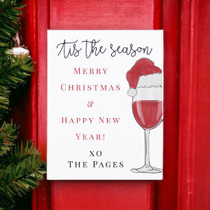 Tis the Season Santa Hat Wine Holiday Postcard