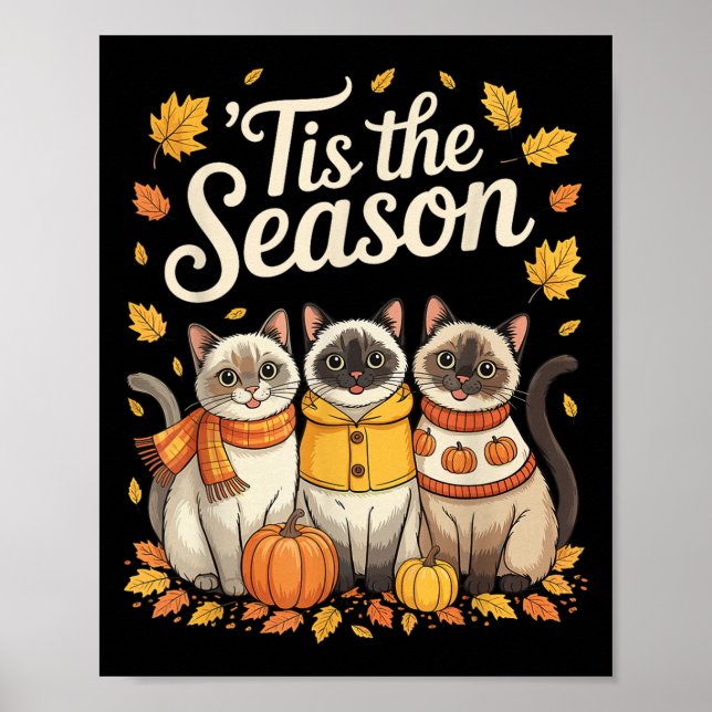 Tis The Season Siamese Cat Fall Autumn Pumpkin  Poster (Front)