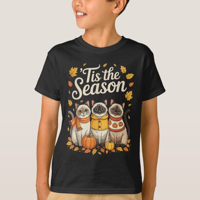 Tis The Season Siamese Cat Fall Autumn Pumpkin  T-Shirt (Front)