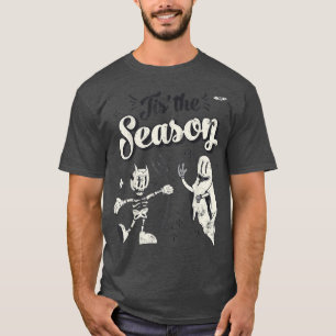 Tis' the Season Skeleton Ghost Retro Halloween Cos T-Shirt