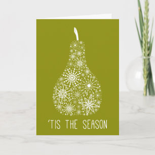 Tis the Season Snowflake Pear on Avocado Green Holiday Card
