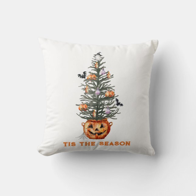 Tis The Season Spooky Halloween Tree  Cushion (Front)