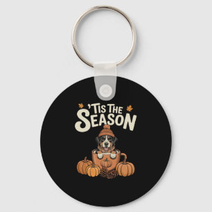 Tis The Season Swissy Dog Fall Coffee Autumn Pumpk Key Ring