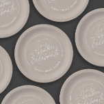 Tis the Season Taupe Winter Bridal Shower  Paper Plate<br><div class="desc">'Tis the season to celebrate is a chic winter bridal shower paper plate, featuring a header that reads "'Tis the season to celebrate" in an stylish script typography in white over a taupe background. If you need a piece that is not in the collection, please let me know (Maria)... I;m...</div>