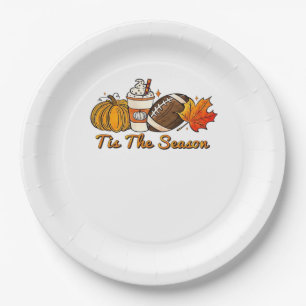 Tis The Season Thanksgiving Leaf Spice Football Fa Paper Plate