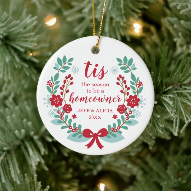 Tis The Season To Be Homeowner Personalised Laurel Ceramic Ornament (Tree)