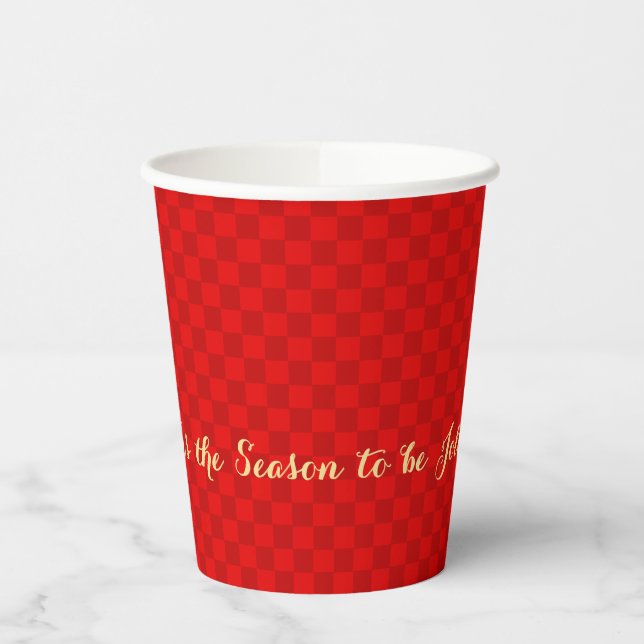 Tis the Season to be Jolly Christmas Red Chequered Paper Cups (Left)