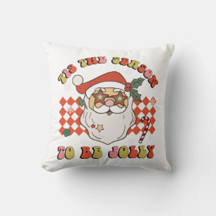 Tis The Season To Be Jolly Christmas Santa Retro G Cushion